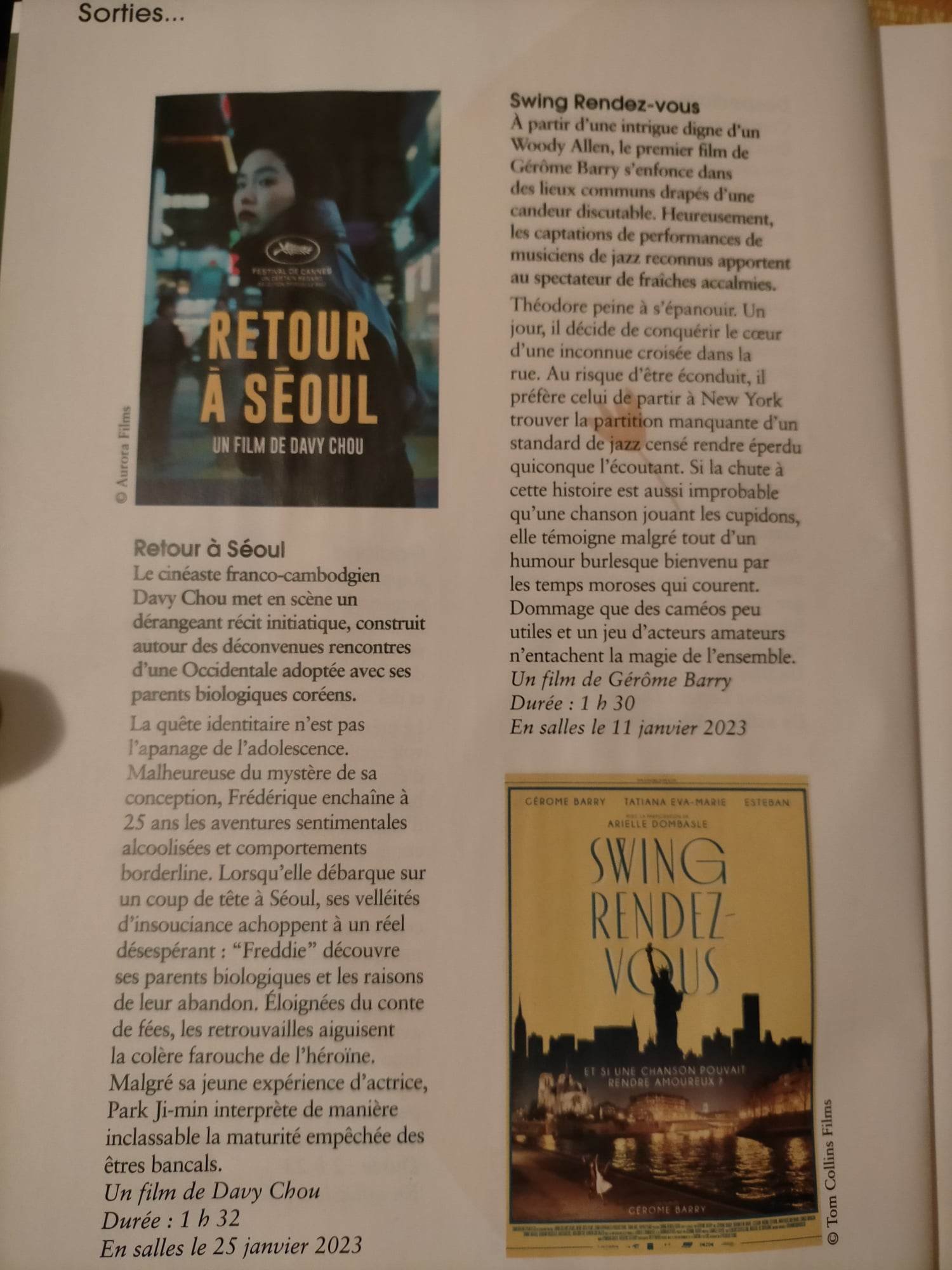 Critique Retour à Séoul et Swing Rendez-vous