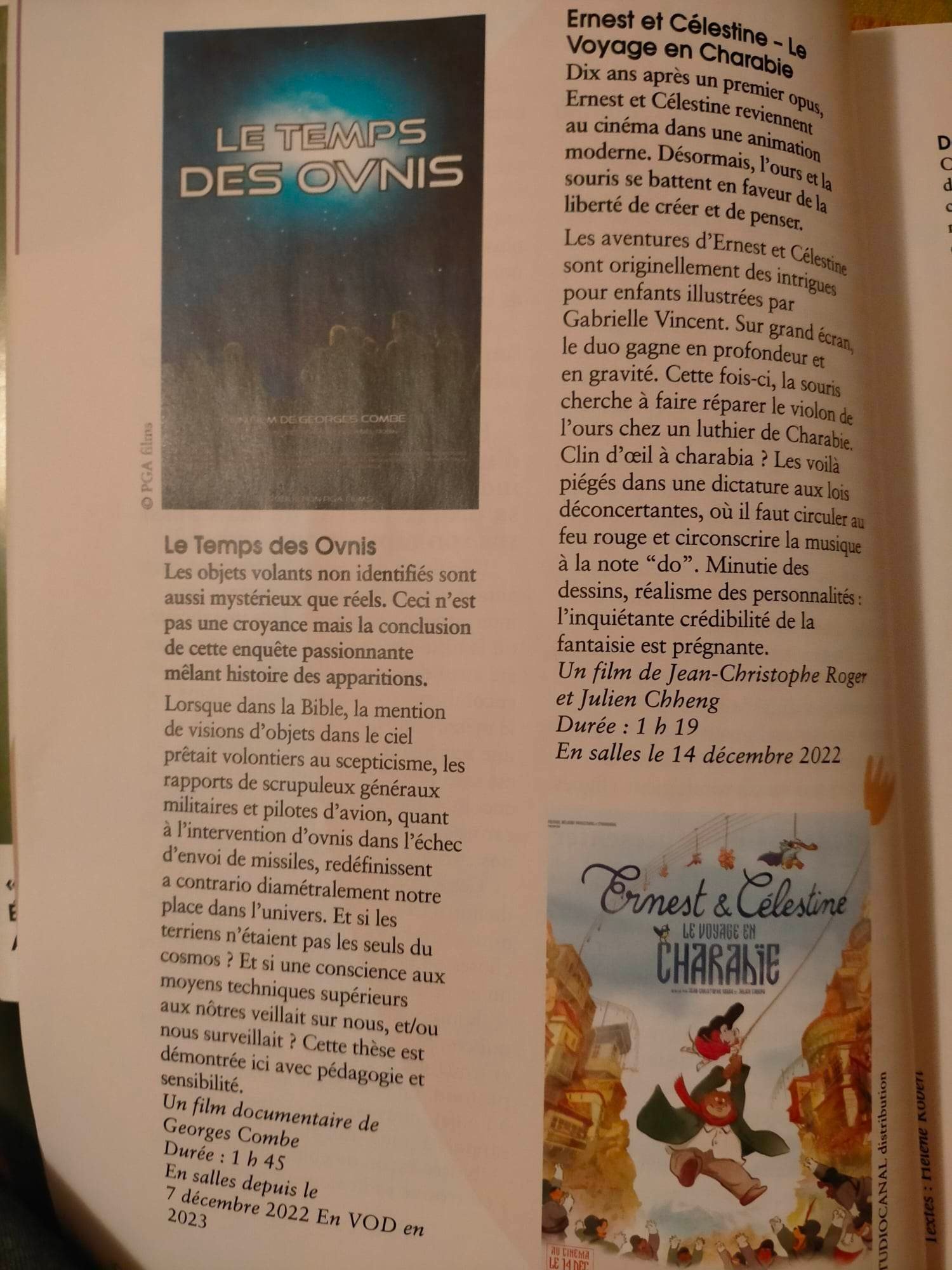 Critique le temps des ovnis et Ernest et Célestine