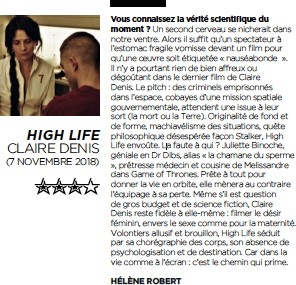 critique du film High Life Hélène Robert